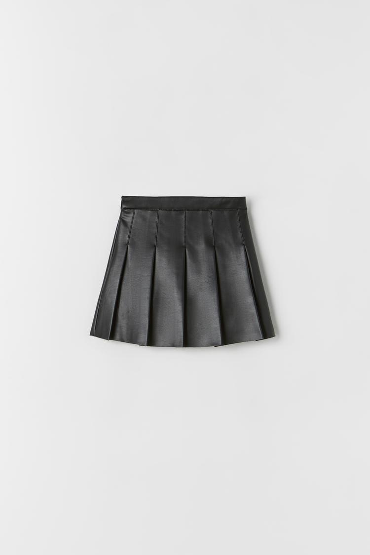 FAUX LEATHER SKIRT WITH BOX PLEATS Black ZARA United Kingdom